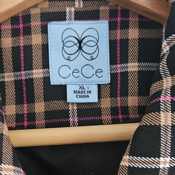 NWT Women's Cece Plaid Tie Neck Blazer Jacket with Rhinestone Button-Up Size XL - Picture 8 of 15